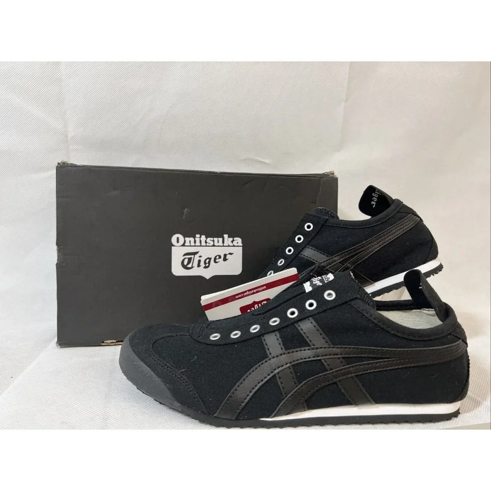 NEW IN BOX ONITSUKA TIGER MEXICO 66 SLIP-ON SNEAKERS BLACK WHITE SZ 8 WMN 9.5 - Picture 1 of 6